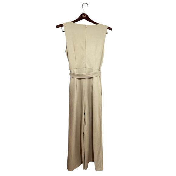 Calvin Klein Tan Cropped Wide Leg Sleeveless Tie Waist Women’s Jumpsuit Size 10 - Picture 2 of 6